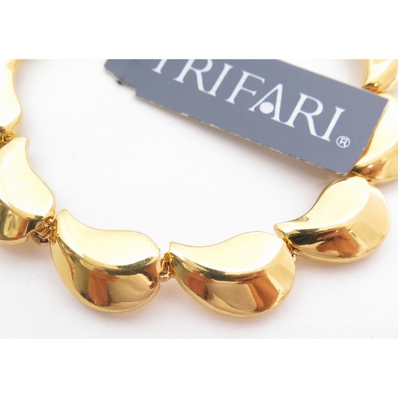 TRIFARI DESIGNER SIGNED GOLD PLATED PAISLEY LEAF WIDE LINKED BRACELET NEW W TAGS - Picture 2 of 6